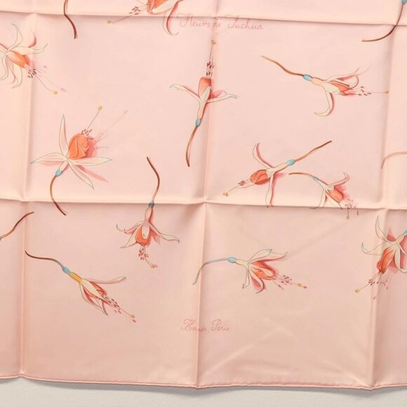 HERMES Carre 90 Scarf ""Fleurs De Fuchsia"" Silk Pink Auth am8730 - Picture 14 of 16